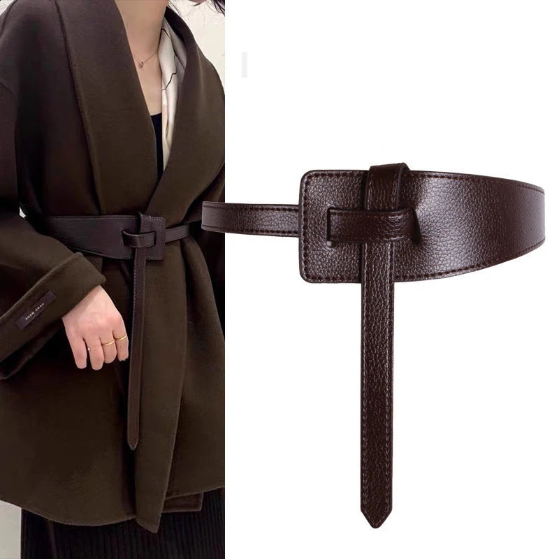 118CM Female Fashion Width Leather Belt for Women Tie Thin Red Black Belts Skirt Clothing Waistband Accessories 241225