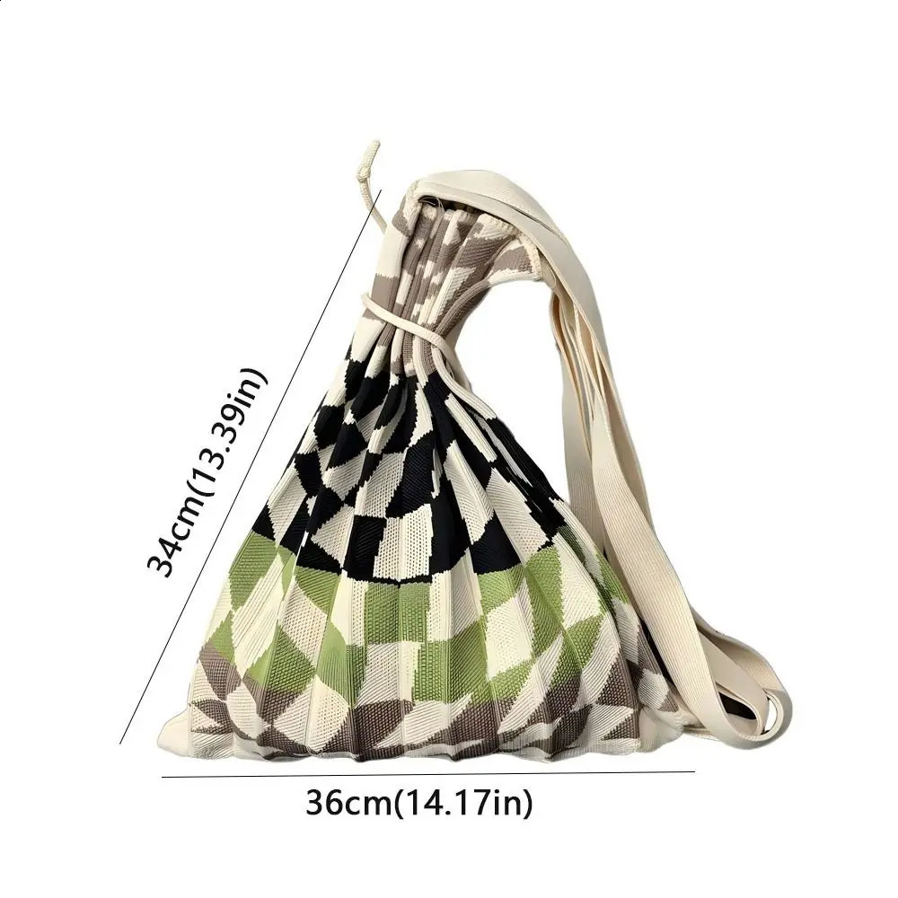Chic Knitted Shoulder Bag Casual Reusable Wrist Handbag Foldable Shopping Bags For Women Girls 241225