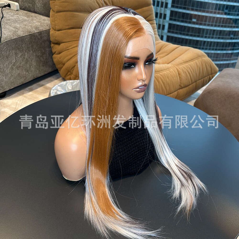 Fashionable Mixed Color Hanging Ear Women's Long Straight Hair 13 * 4 Japanese Matte Synthetic Front Lace Wig Headband Kq1 Kq1