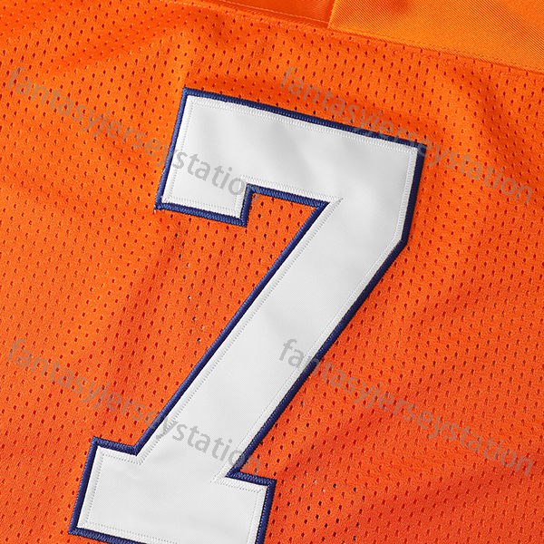 IN STOCK Mens 7 Orange Embroidered Elway Polyester Football Jersey, V-Neck Short Sleeve Sports Top, Loose Fit for Soccer, Cycling, Everyday & Athletic