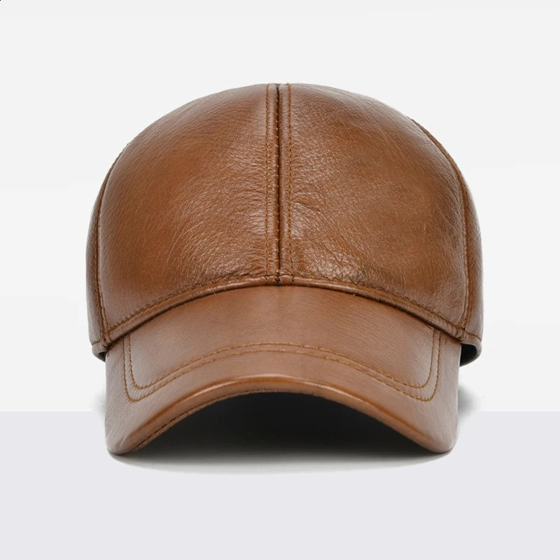 Adjustable Mens Genuine Cowhide Leather Baseball Cap for Fall Winter Outdoor Sports Hat Men Leather Caps 241227