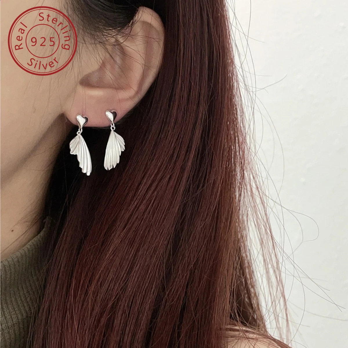 925 silver butterfly wings mermaid tail love heart earrings Korean style senior minimalist style versatile daily commuting 241226