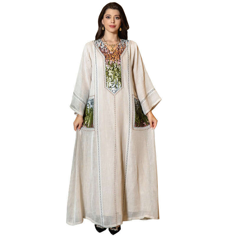 Middle East Dubai Sequined Embroidered Long Robe, Muslim Women's Clothing For Lent