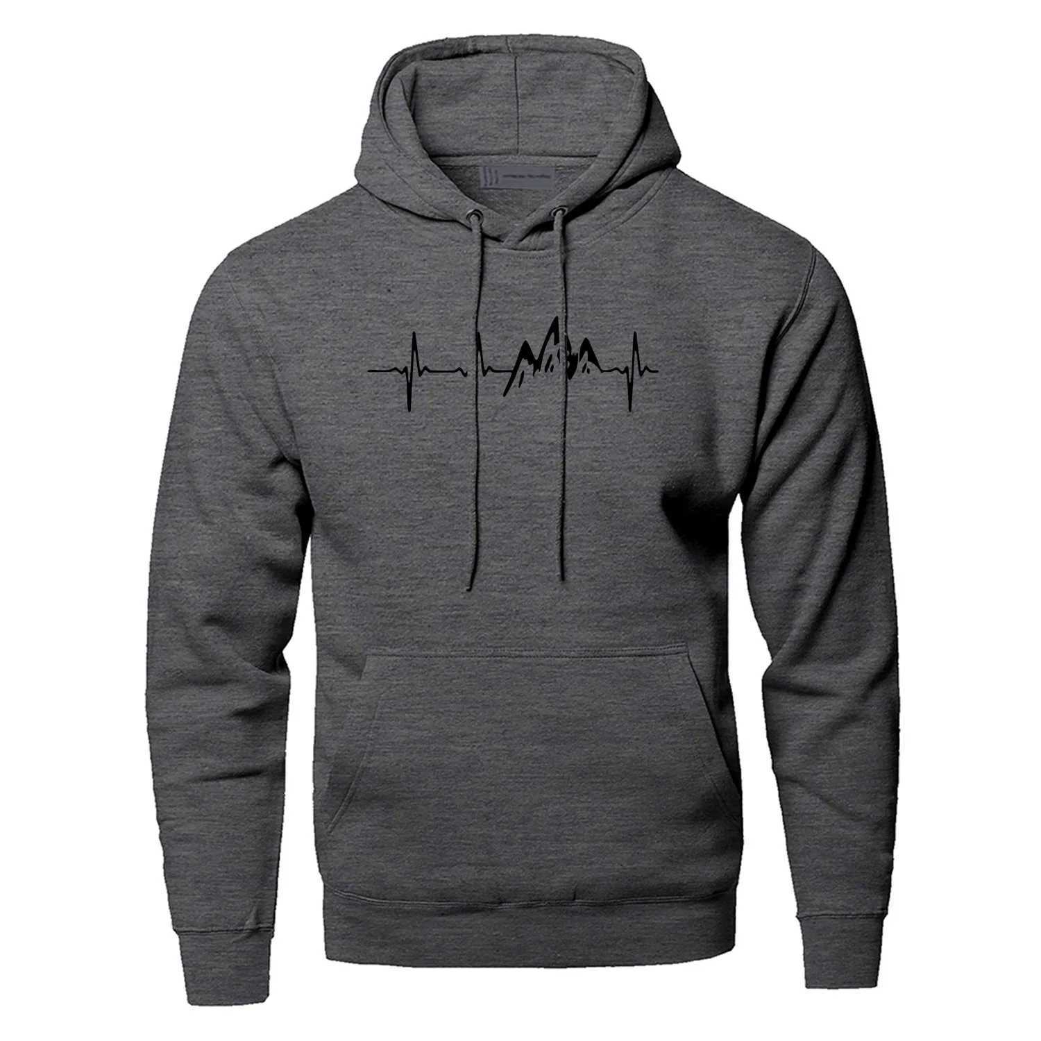 Mens Mountain Heartbeat Printed Hoodie Spring and Autumn Long Sleeve Hoodie Black Grey Hoodie Sportswear X241228