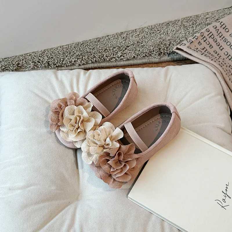 Flowers 3D Children Flats Shoes Spring PU Soft Sole Toddler Girls Princess Shoes Non Slip Elastic Band Kids Fashion Shoes W241228