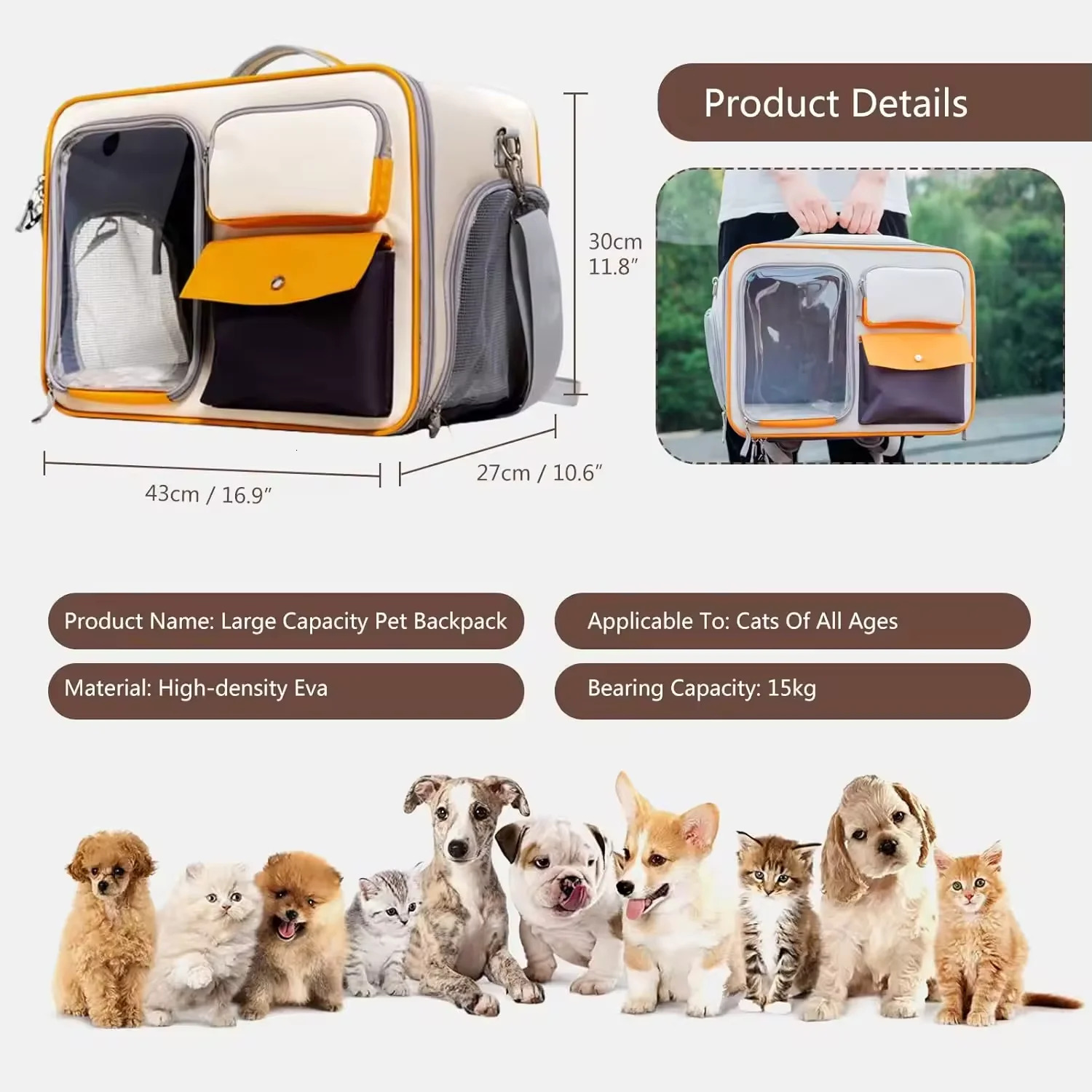 Foldable Backpack Large Capacity Breathable Double Layer Portable Carrier For Cat Traveg Pet Moving Bag Cats Products