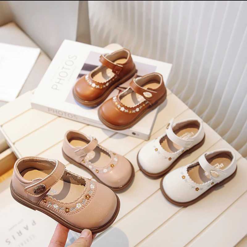 Toddler Girls Mary Janes Flower Embroider Shallow Sweet Children Leather Shoes Three Colors Hook-loop Comfy Kids Shoe 21-30 W241228
