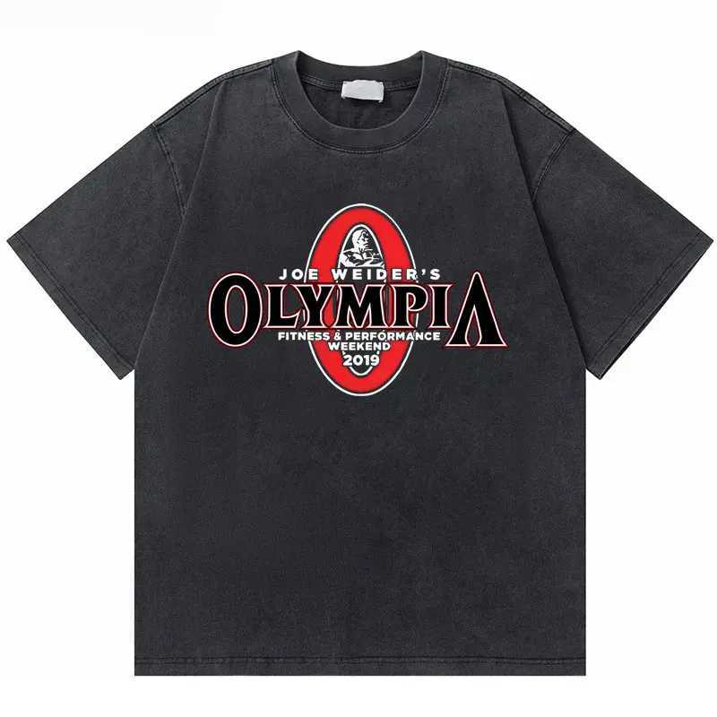 Corrugated retro Olympia gym skeleton double-sided printed T-shirt mens waist cotton T-shirt mens fashion brand T-shirt X241228