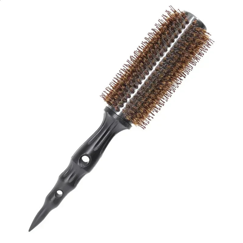 6 Sizes Wood Handle Boar Bristles Round Brush Removable Tail Professional Barber Salon Hairdressing Hair Brush Hair Round Comb 250103