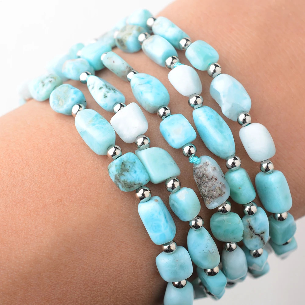 8 5 Strands Natural Square Blue Larimar Bracelet 241227