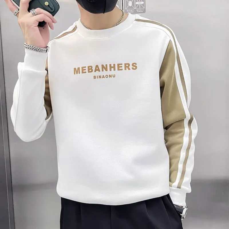 Autumn Winter Korean Spliced Pullovers Fashion Letter Printed Mens Clothing Long Sleeve All-match Casual O-Neck Sweatshirts New X241228