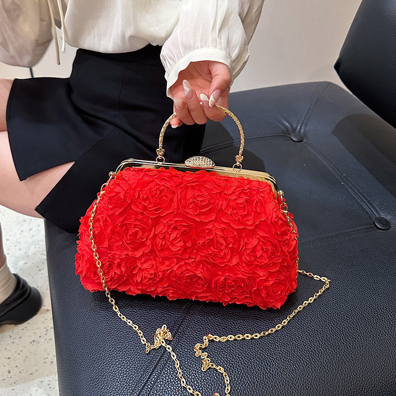 Satin Ral Bride Party Evening Clutch Women Wedding Purses And Handbags Small Shoulder Chain Designer Bag