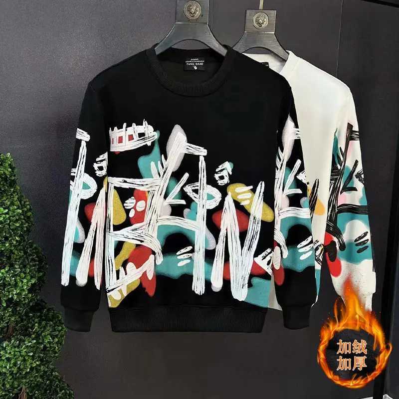 Premium Graffiti Hoodie Mens Trendy T-shirt Spring and Autumn Long Sleeve 2024 New Winter Coat with Velvet X241228