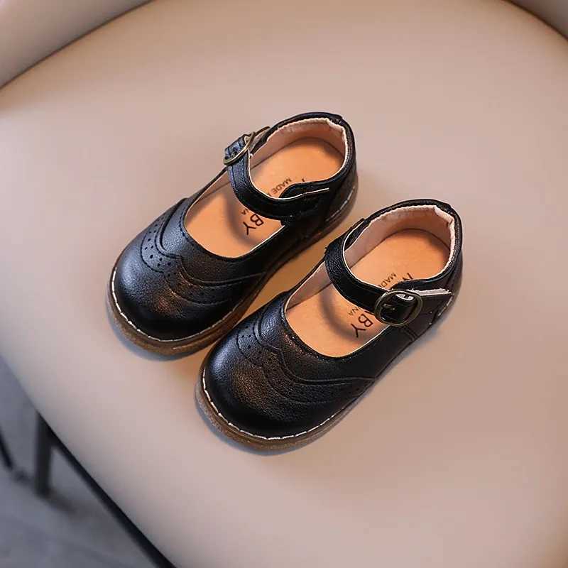 Girls Mary Janes Elegant Classic British Sle Solid Color Childrens Leather Boots 21-30 Baby Spring Summer Childrens Flat Shoes W241228