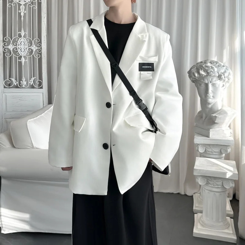 mens casual jacket solid label patch oversized streetwear Korean oversized suit mens jacket 241227