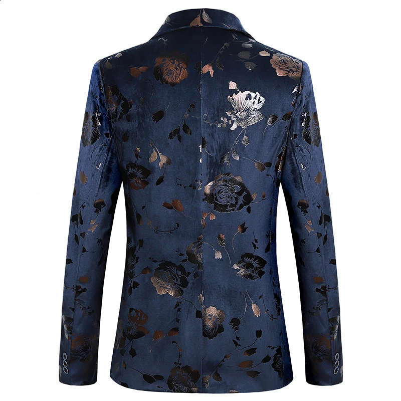 Mens floral printed bronze slim fit 6XL suit jacket fashionable and casual mens ping pong jacket 241227