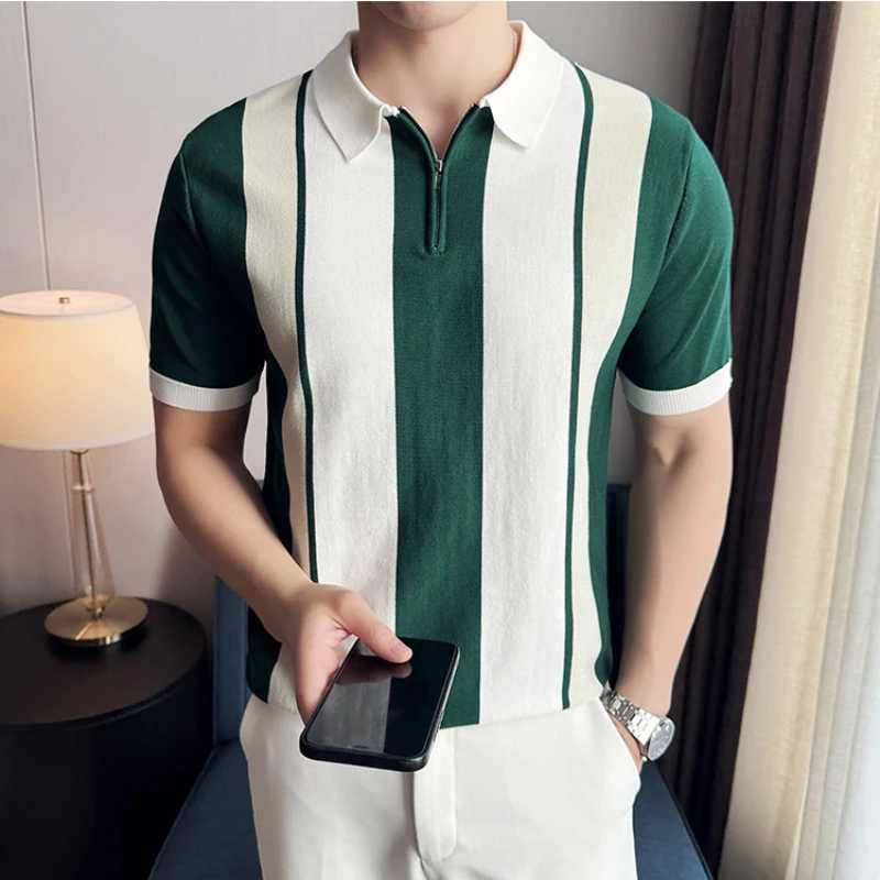 New Style Mens Striped Short-sleeved Knitted shirt Shirts Male Slim Fit Fashion Mens Clothing Base Shirt Tops 4XL-M X241228