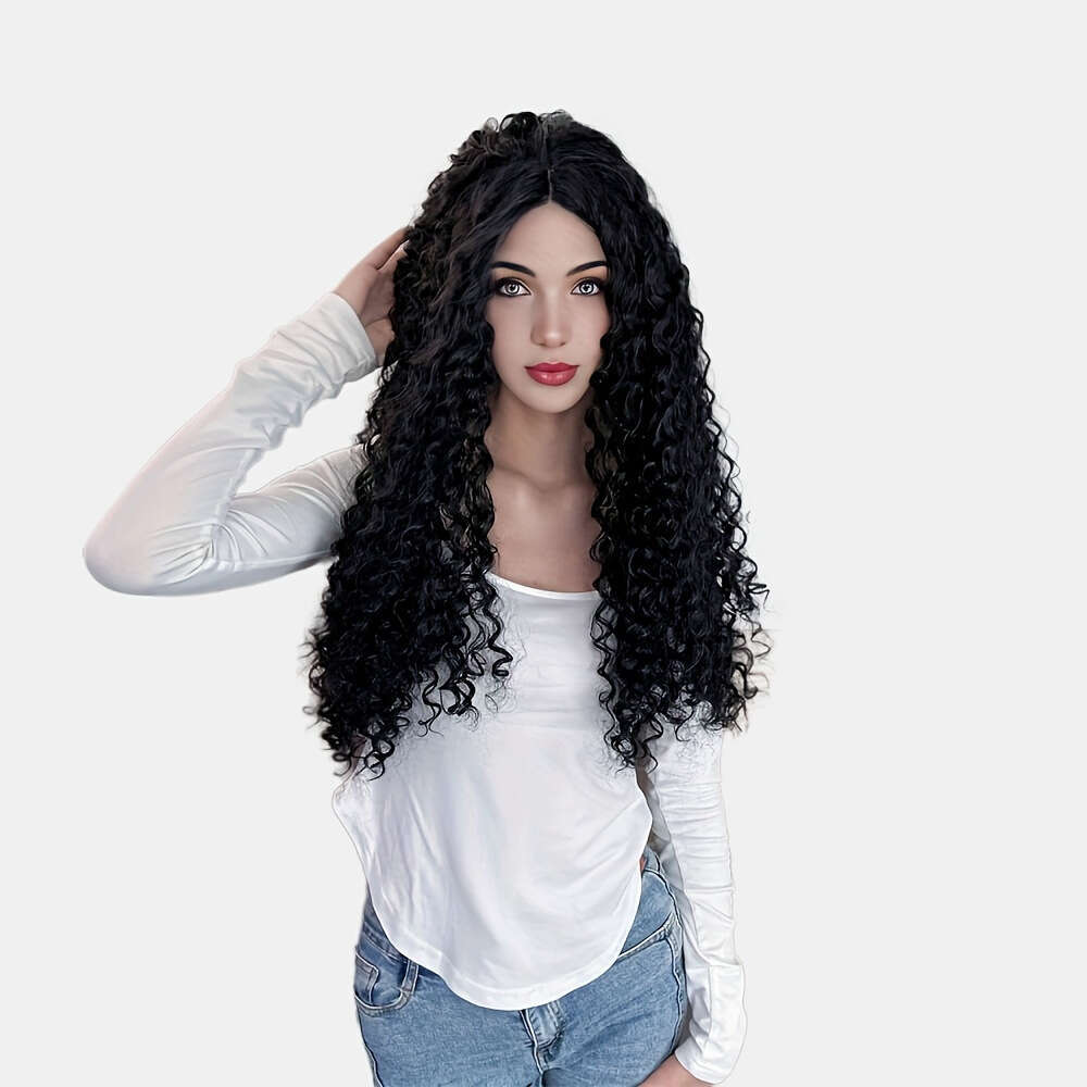 New Women's Wig, Fashionable Black Front Lace Small Curly Long Hair Headband Kq2 Kq2