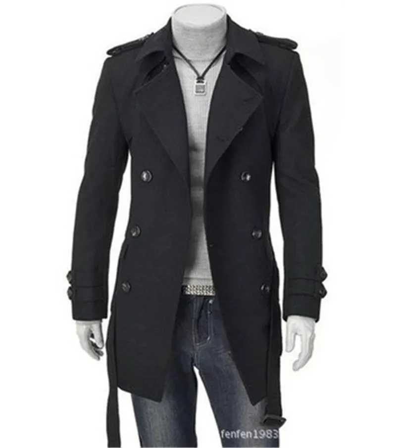 New Mens Jackets Double Platoon Buckle Clothing Men Long Coat Belt Double Breasted Trench Coat Black Grey M-3XL W241228