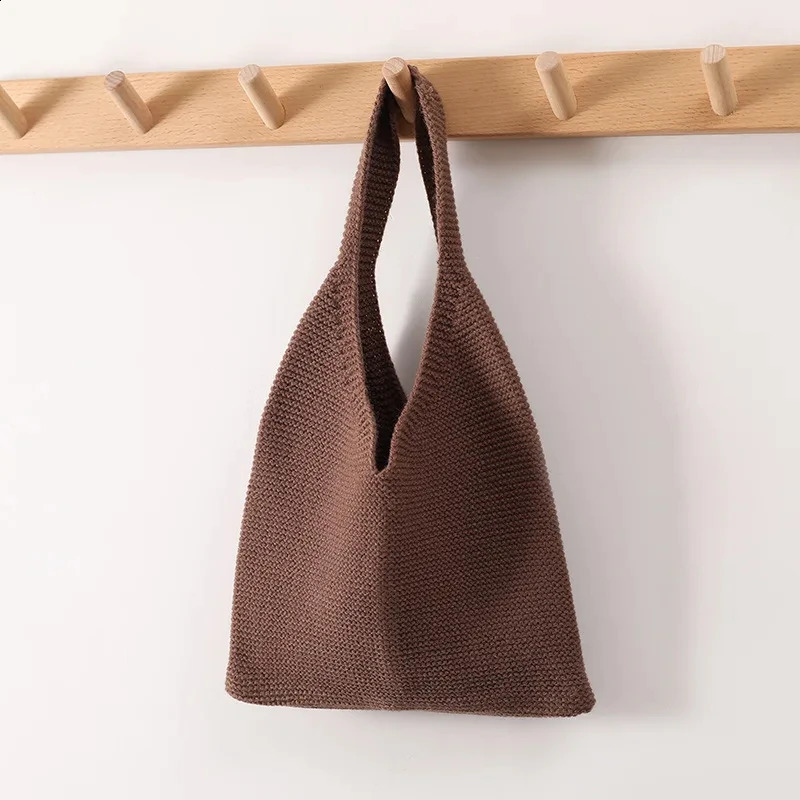 Lady Knitting Woolen Tote Bag Women Crochet Fashion Open Shopper Tophandle 2023 Female Daily Handbag 241225