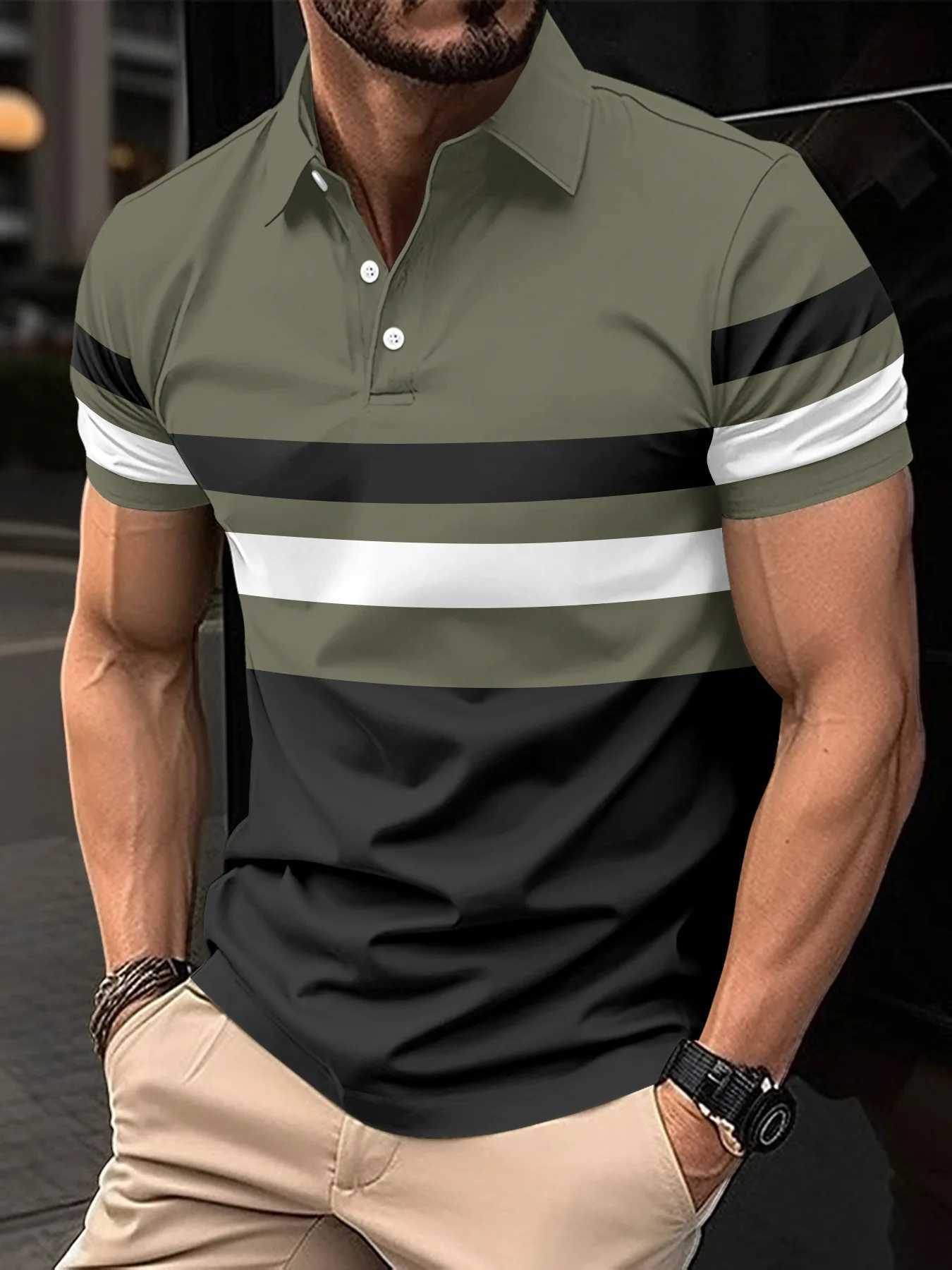 Europe and the United States 2025 Summer New Short sleeved shirt Shirt Striped Mens Sports and Fitness shirt Shirt Top X241228