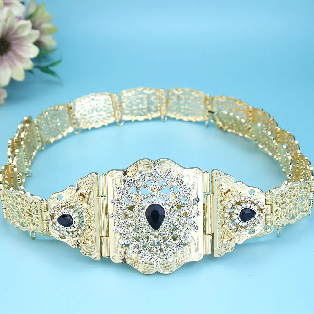 Sunspicems Chic Morocco Caftan Belt For Women Metal Chain Adjustable Length Crystal Arabian Waist Chain Algeria Wedding Jewelry 241227