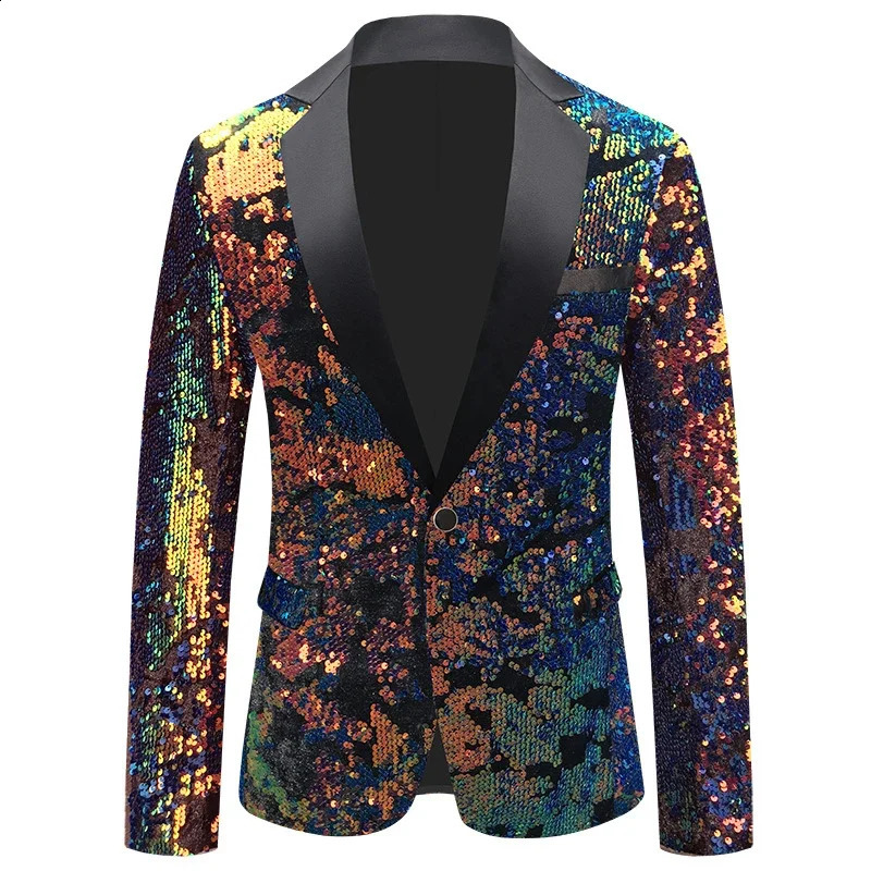 2025 velvet sequin casual slim fit mens cool jacket wedding banquet host/singer/gradient performance mens suit jacket 241227