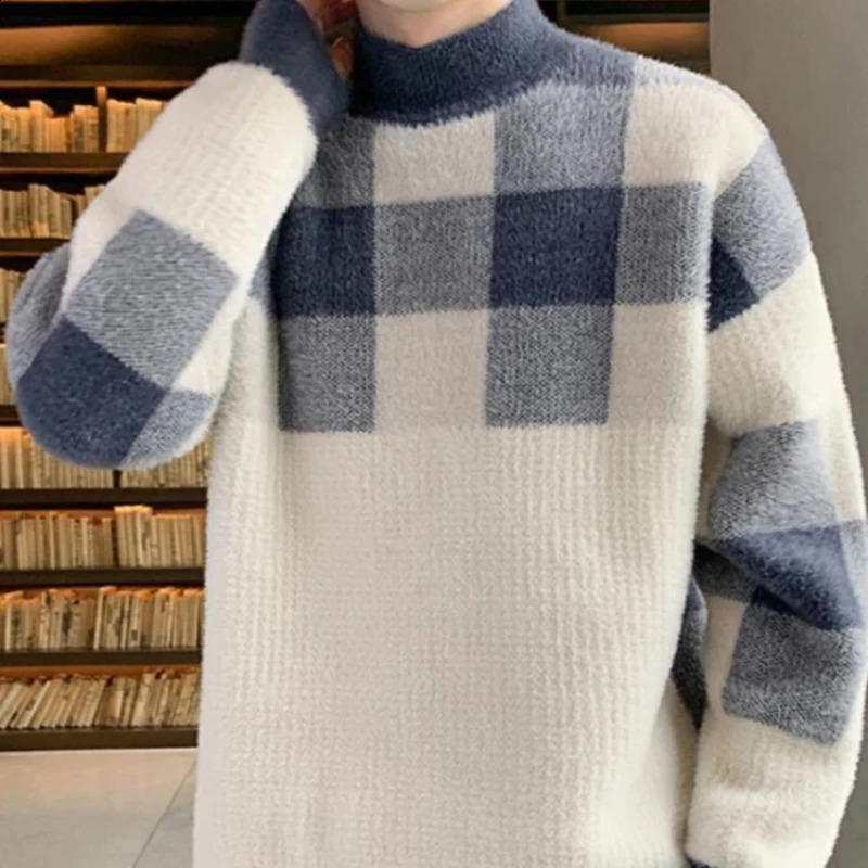 Pullover Man Thick High Collar Turtleneck Fleeced Knitted Sweaters for Men Warm Knitwear in Sweatshirt Streetwear Quality 241227