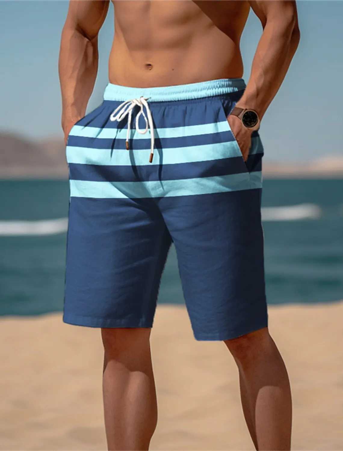 Mens beach pants striped 3D printed mens summer breathable shorts fitness street shorts mens Ropa Hombre W250319