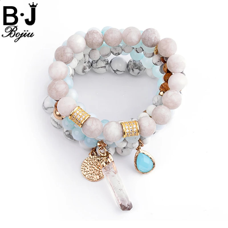 BOJIU Trendy Women Bracelet Set Natural Ag. Stone Glass Beads Bohemia Exquisite Bar Bracelet Sets of 6pcs Festival Gifts BCSET18 241227