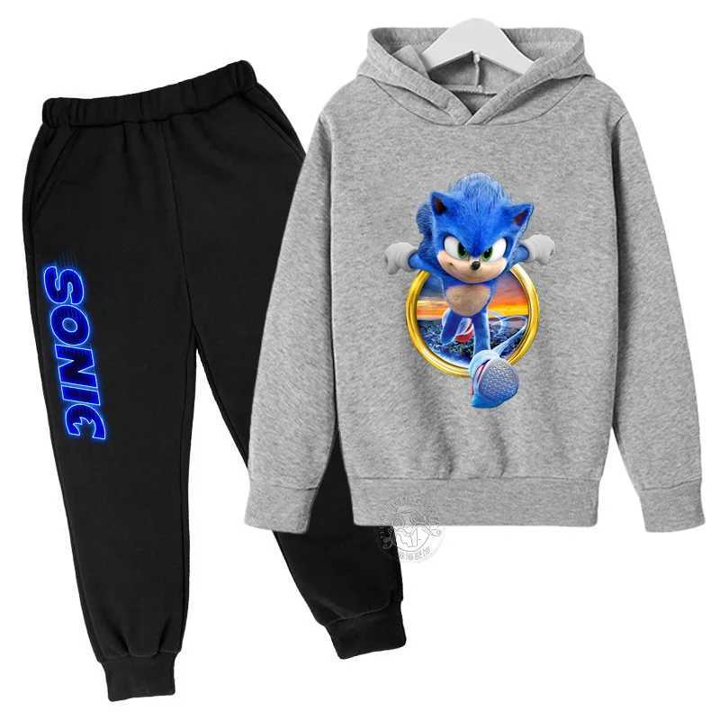 Boys Girls Clothing Casual Sonic- Hoodie Set Kids 2pcs Sets Spring Autumn Toddler Cartoon Hooded +pants Tracksuit Girls Clothes X241228
