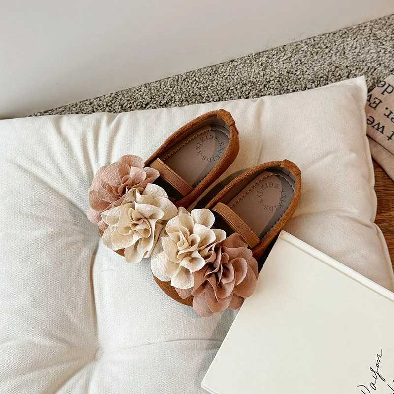 Flowers 3D Children Flats Shoes Spring PU Soft Sole Toddler Girls Princess Shoes Non Slip Elastic Band Kids Fashion Shoes W241228