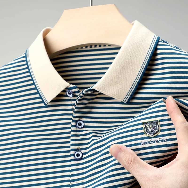 Summer Trend Mens Business Casual shirt Shirt Short Sleeve Breathable Versatile Fashion Shield Lapel Striped T-shirt Top X241228