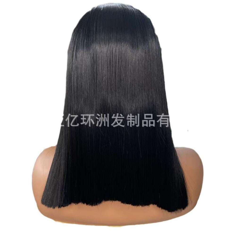 Wig Female Black Short Straight Middle Split Bob Bobo Head Japanese High Temperature Silk Fiber Front Lace Hair Cover Kq2 Kq2