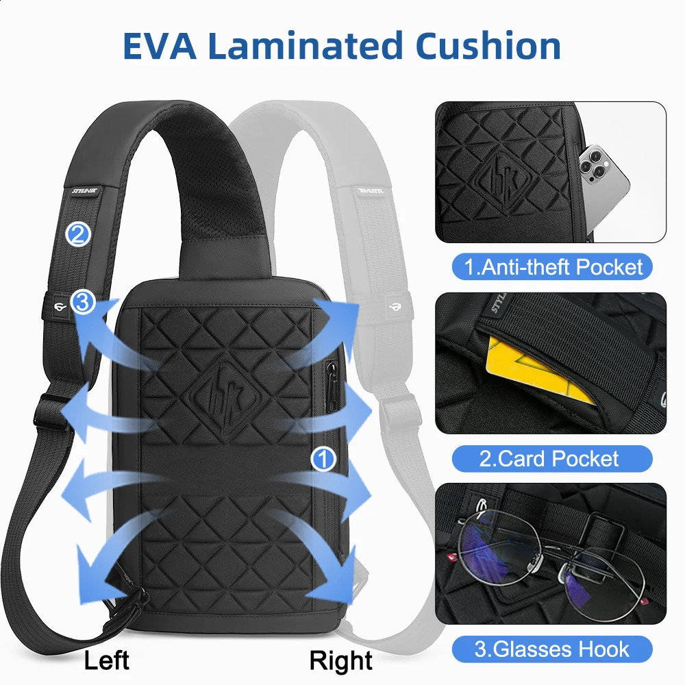 HK Chest Bag Men Anti-thief Crossbody Bag Waterproof Shoulder Bag With USB Charging Short Trip Travel Pack Bag For Male 7118 241228