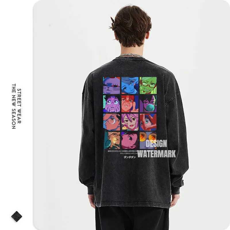 Anime Dandadan Sweater Retro Washing Dan Long Sleve T-shirt Ayase Momo Sweater Top Ts 100% Cotton X241228