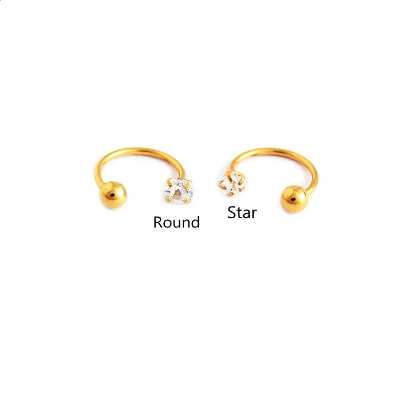 Crystal Zircon Earring Ear Stud Hoop Nose Ring Steel 20G Clear Gem Tragus Round Star 8mm Korean Fashion Women Jewelry 50pcs 241226