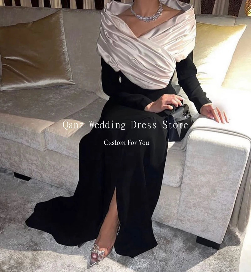 Qanz Dubai Mermaid Prom Dresses High Side Slit Satin Elegant Long Evening Party Gowns Cap Sleeves Women Formal Dress Customized 241223
