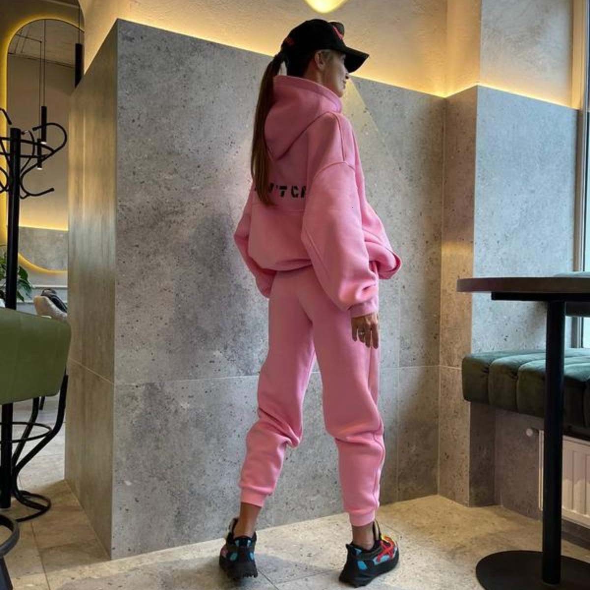 Women's Fashion Outfits Letter-Printed Long-Sleeved Drawstring Hoodie Girdg Pants Sports Suit Casual Female 2-Piece Set
