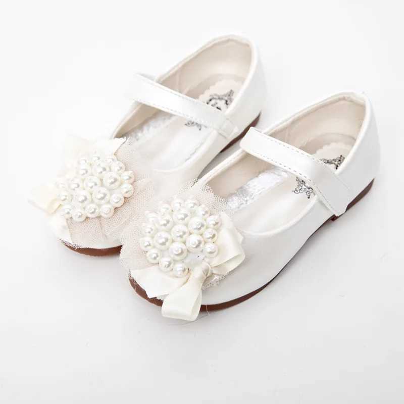 Girls Flats Children Princess Shoes for Wedding Par Kids Beaded with Lace Floral Shoes for Big Girl Performance Dress Shoes W241228