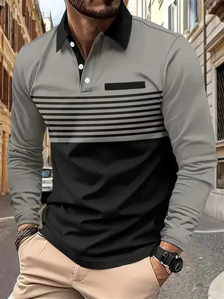 Classic minimalist striped long sleeved mens shirt fashion autumn and winter casual oversized sport pullover mens Clothing X241228