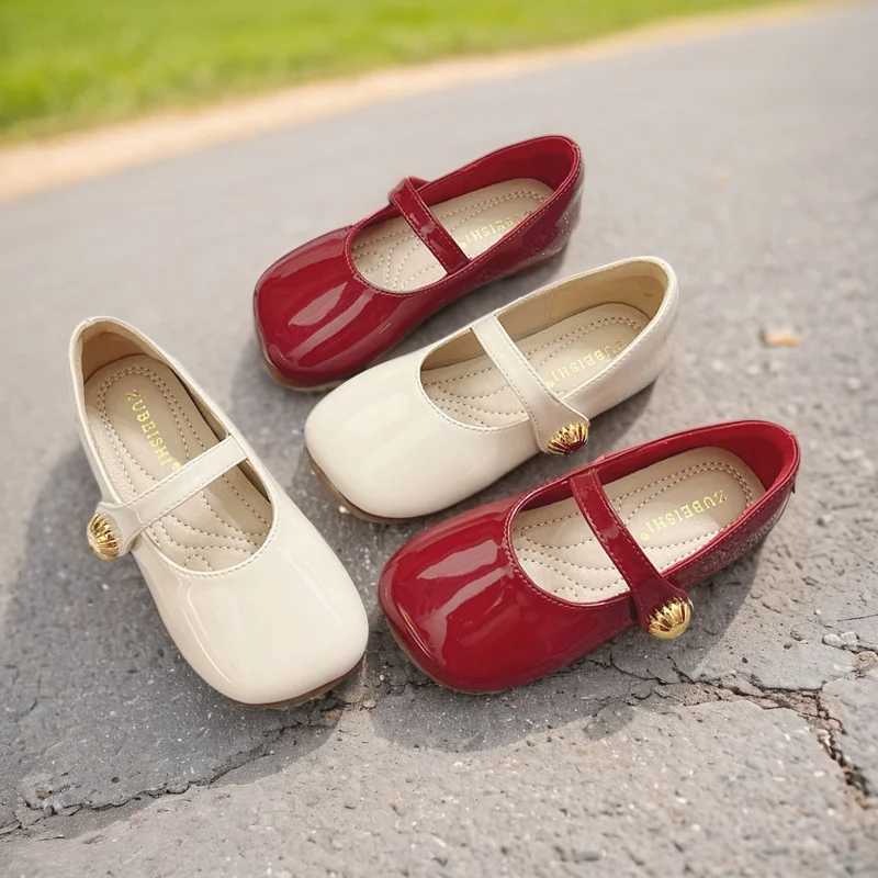 Girl Mary Jane Single Shoes Princess Red Flats Primary School Fashionable White Leather Shoes Childrens Bean Shoes W241228