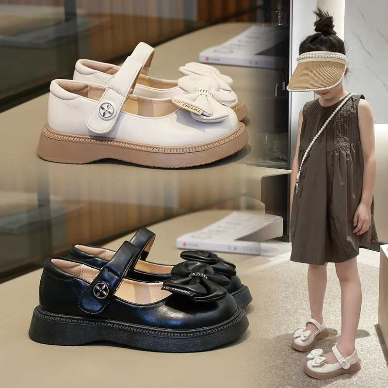 Girls Leather Shoes Spring Autumn Flats New Childrens Fashionable Soft Sole Princess Shoes Bow Baby Single Shoes W241228
