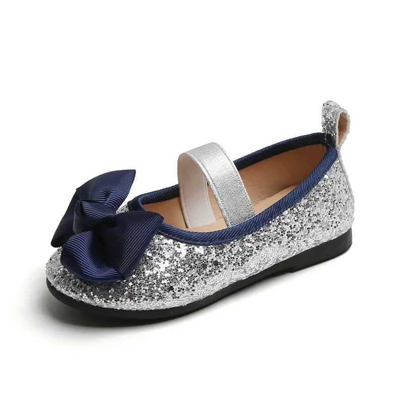 Girls casual shoes childrens apartments princess sparkling leather shoes childrens bows mules sequins fashionable 2024 new Par ballet shoes W241228