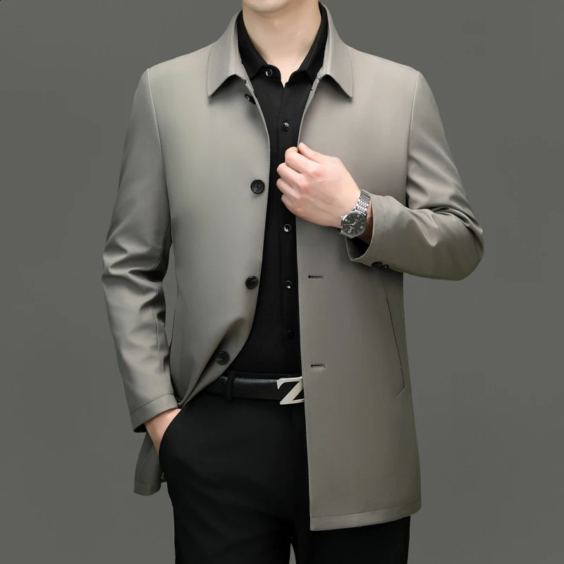 2024 Mens Trench Coat in The Long Lapel Business Fashion Handsome Solid Color Casual Korean Version of Young Father Suit 241220