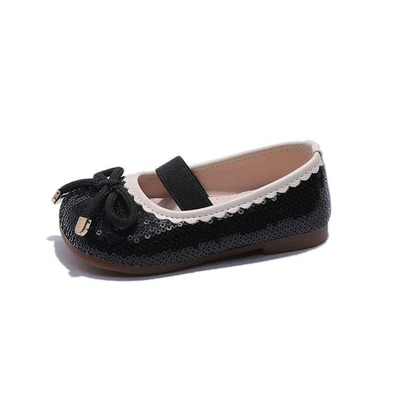 Girl Princess Shoes Spring and Autumn Fashion Glitter Childrens Apartment Bow Shallow Single Shoes Comfortable Soft Bottom Baby Shoes W241228