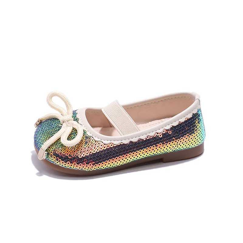 Girl Princess Shoes Spring and Autumn Fashion Glitter Childrens Apartment Bow Shallow Single Shoes Comfortable Soft Bottom Baby Shoes W241228
