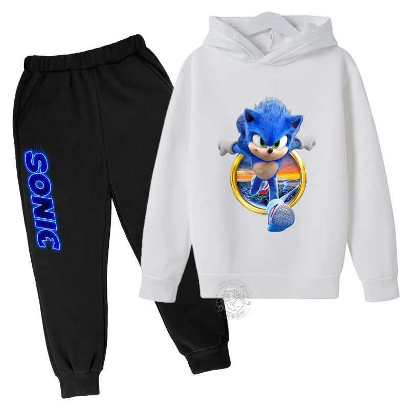 Boys Girls Clothing Casual Sonic- Hoodie Set Kids 2pcs Sets Spring Autumn Toddler Cartoon Hooded +pants Tracksuit Girls Clothes X241228