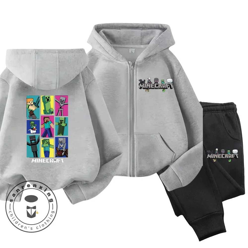 KAWaii Zipper Hoodie Set Boys Girls Kids Anime Long Sleeves Sweatshirt Clothes Print cartoon Clothing X241228