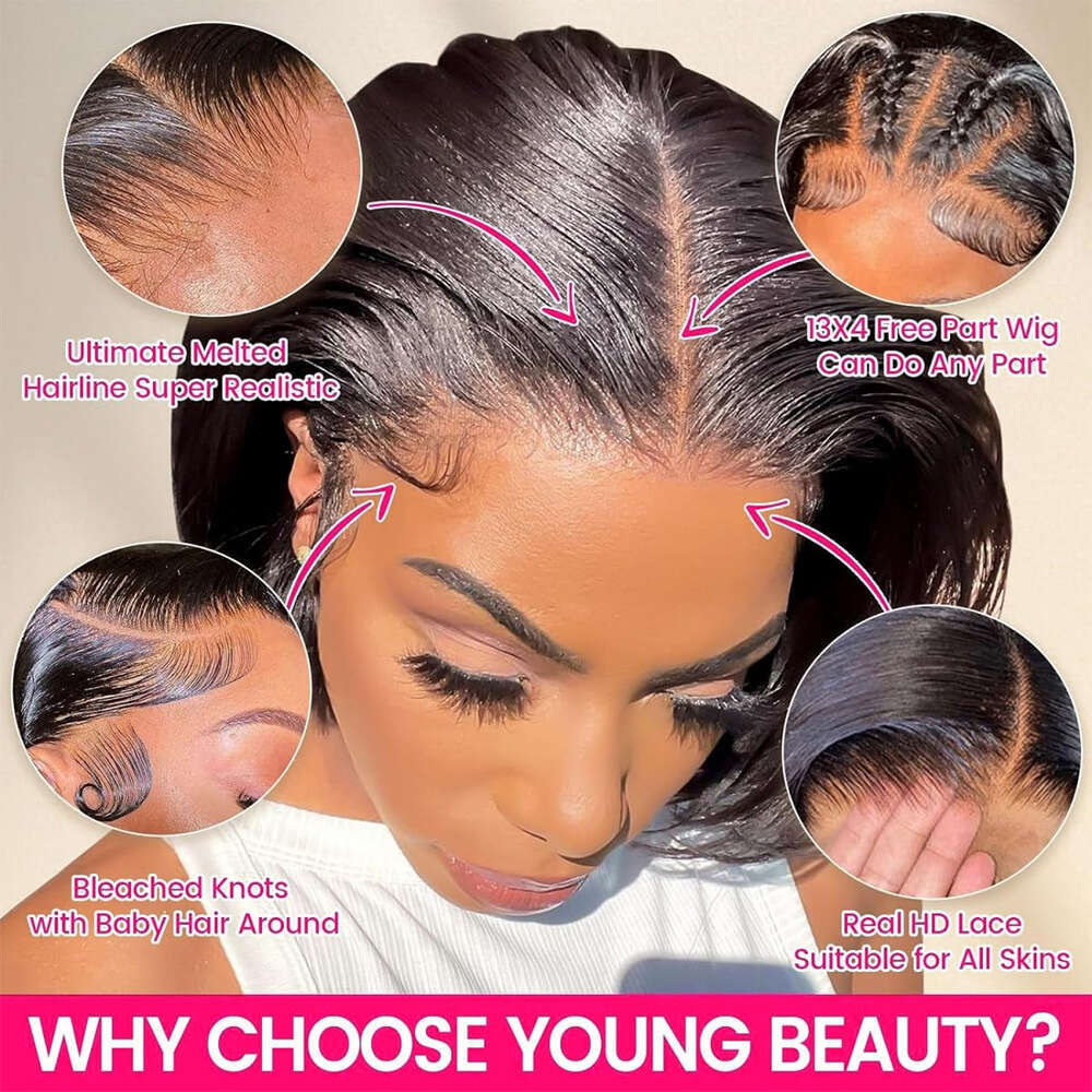 Female 13 * 4 Front Lace Wig Black Short Straight Real Hair Headband Kq2 Kq2